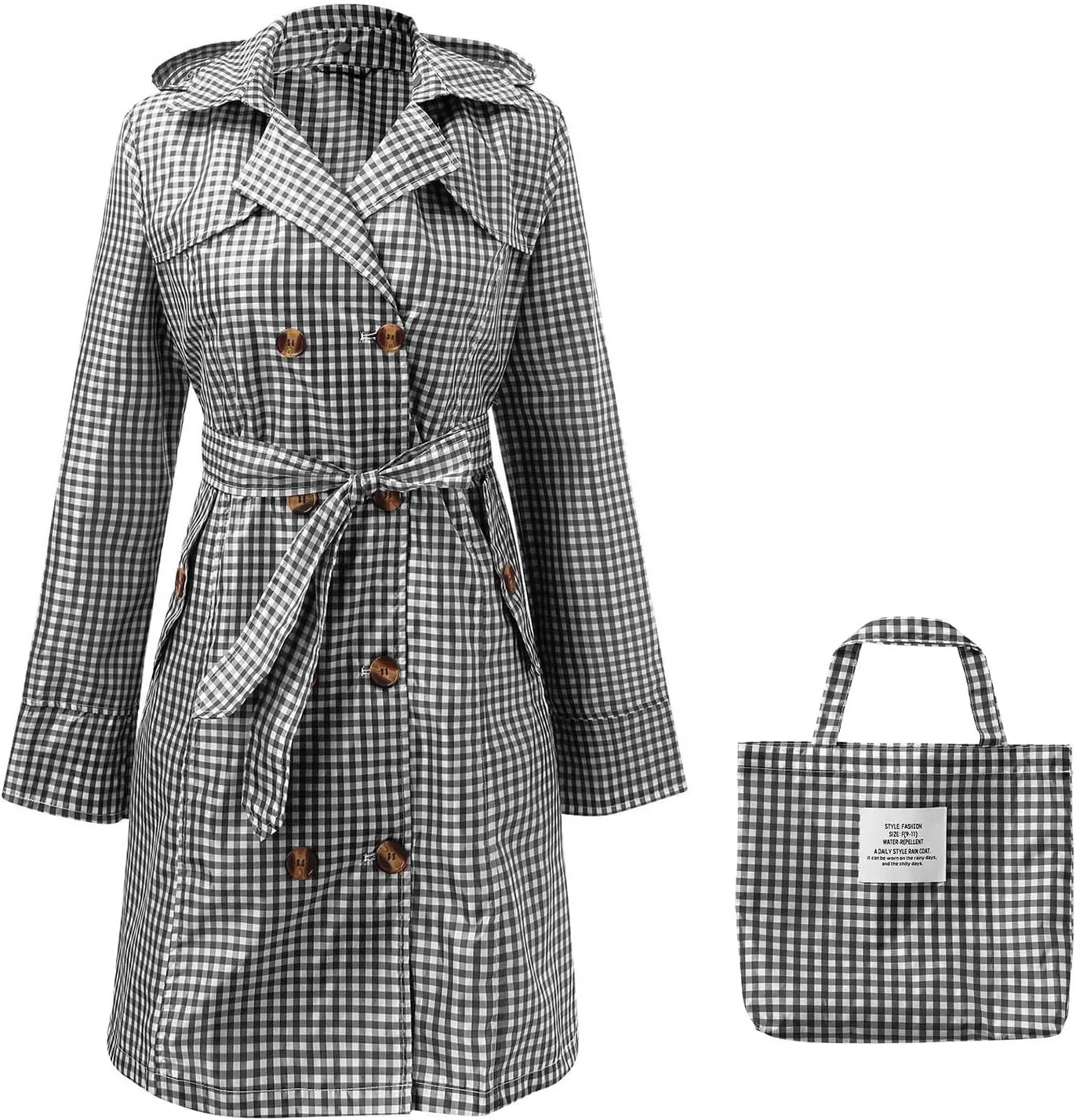 Womens Packable Rain Jacket with Hood Waterproof Long Trench Coats Hooded Raincoat Lightweight Rain Coat Outdoor Windbreaker
