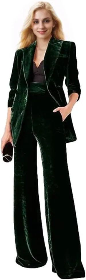 Womens Pant Suit Velvet 2 pcs Peak Lapel Double Breasted Women's Suiting for Work Professional