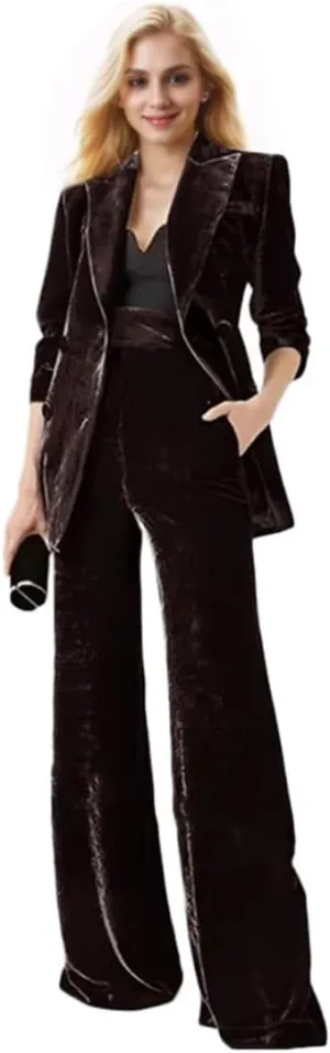 Womens Pant Suit Velvet 2 pcs Peak Lapel Double Breasted Women's Suiting for Work Professional
