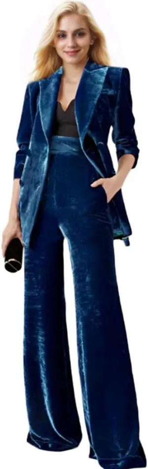 Womens Pant Suit Velvet 2 pcs Peak Lapel Double Breasted Women's Suiting for Work Professional