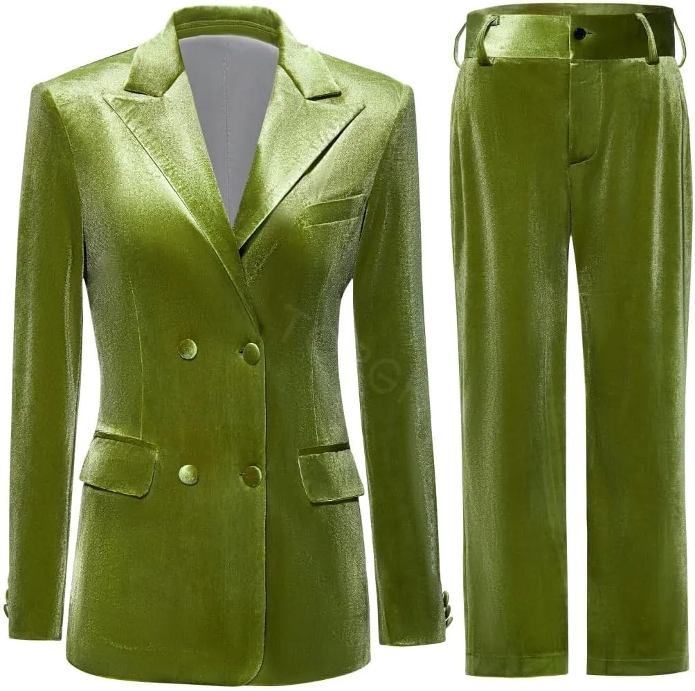 Womens Pant Suit Velvet 2 pcs Peak Lapel Double Breasted Women's Suiting for Work Professional