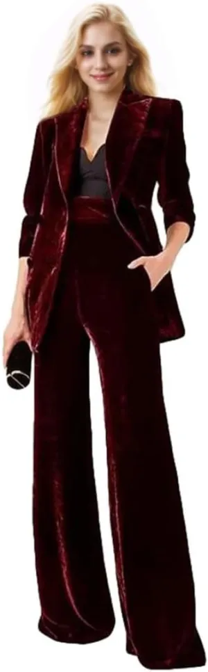 Womens Pant Suit Velvet 2 pcs Peak Lapel Double Breasted Women's Suiting for Work Professional