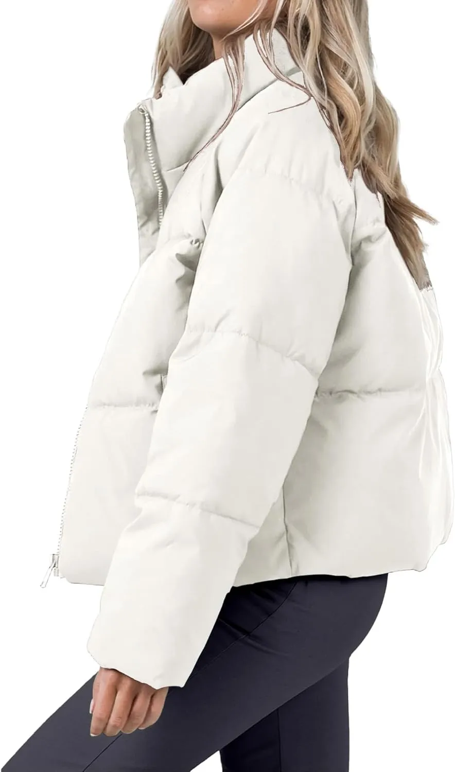 Women's Puffer Jacket Lightweight Oversized Long Sleeve Full Zipper Baggy Short Down Coats with Pockets