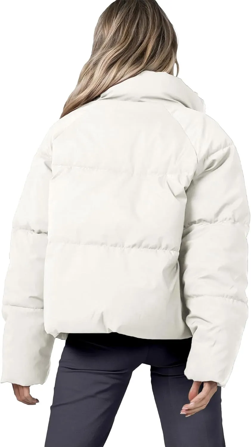 Women's Puffer Jacket Lightweight Oversized Long Sleeve Full Zipper Baggy Short Down Coats with Pockets