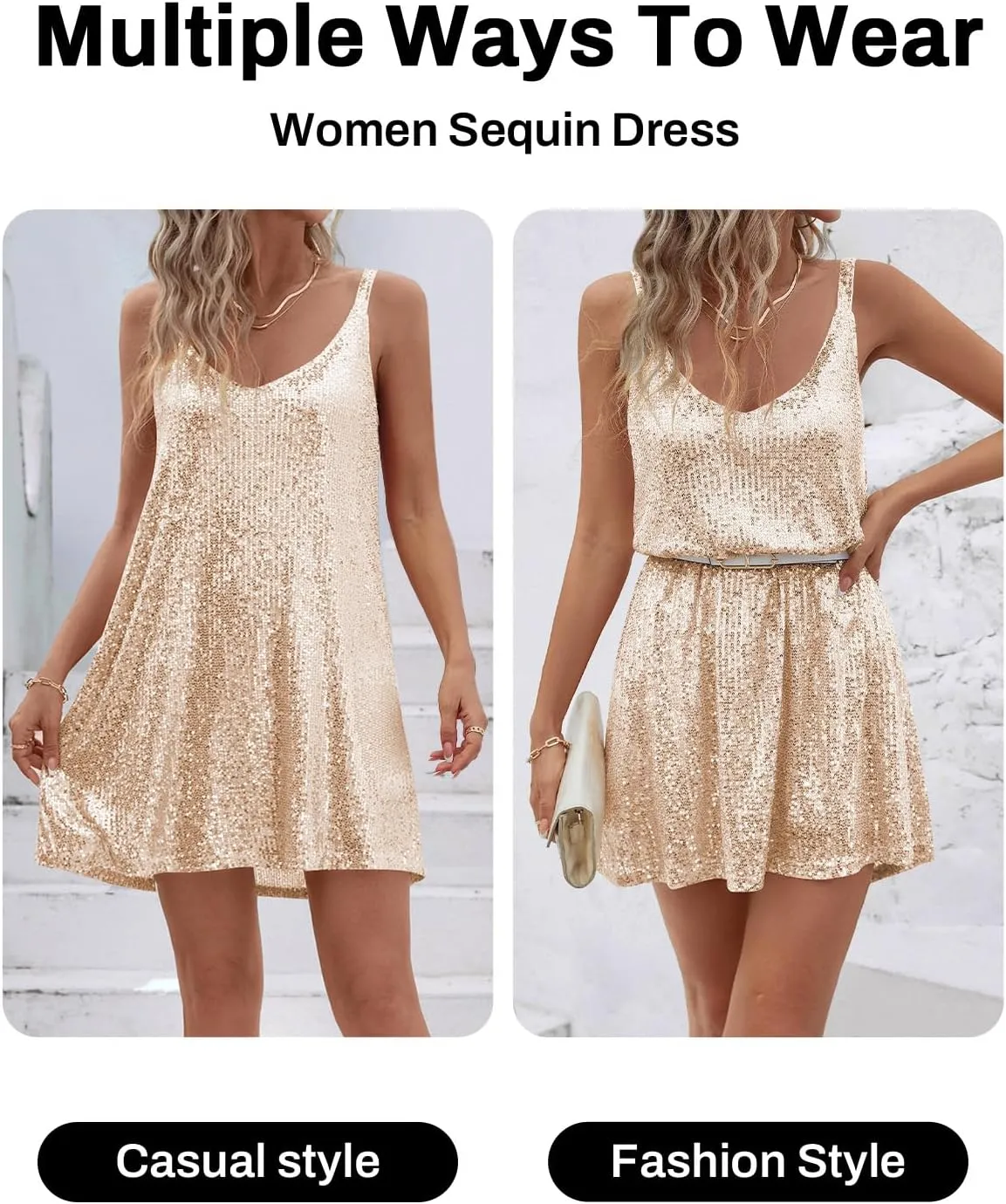 Women's Sequin Dress for Women Sparkly Glitter V Neck Shift Cocktail Disco Outfit Party Club Night Out Mini Dresses