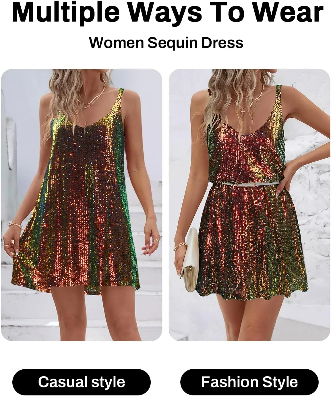 Women's Sequin Dress for Women Sparkly Glitter V Neck Shift Cocktail Disco Outfit Party Club Night Out Mini Dresses