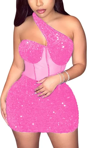 Women's Sexy Elegant Bodycon Dress Party Club Night Outfit Hot Drilling Mini Dress Clubwear