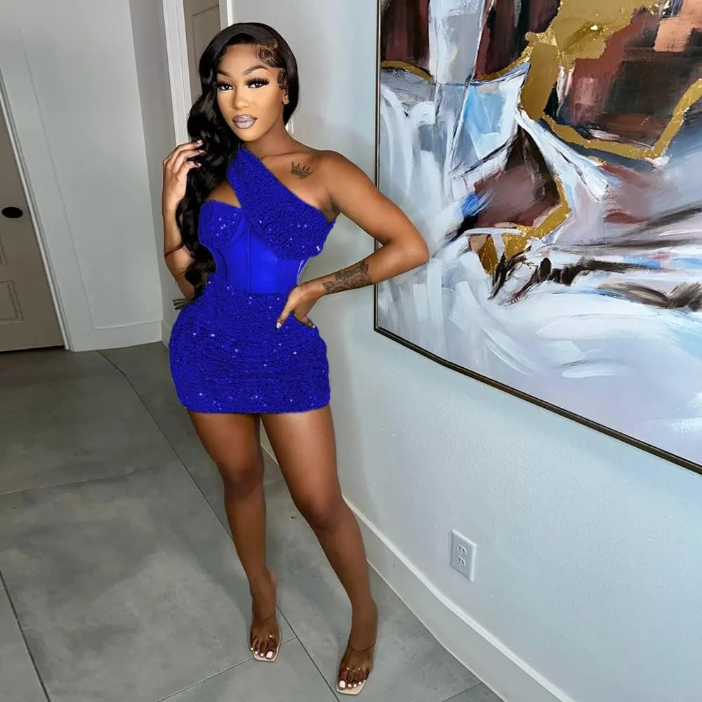 Women's Sexy Elegant Bodycon Dress Party Club Night Outfit Hot Drilling Mini Dress Clubwear