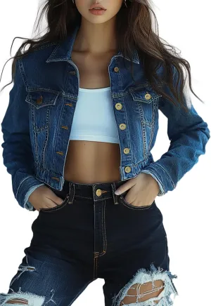 Womens Short Crop Cropped Jean Jacket - Denim for Women Trendy Crop Style, Ideal for Every Occasion