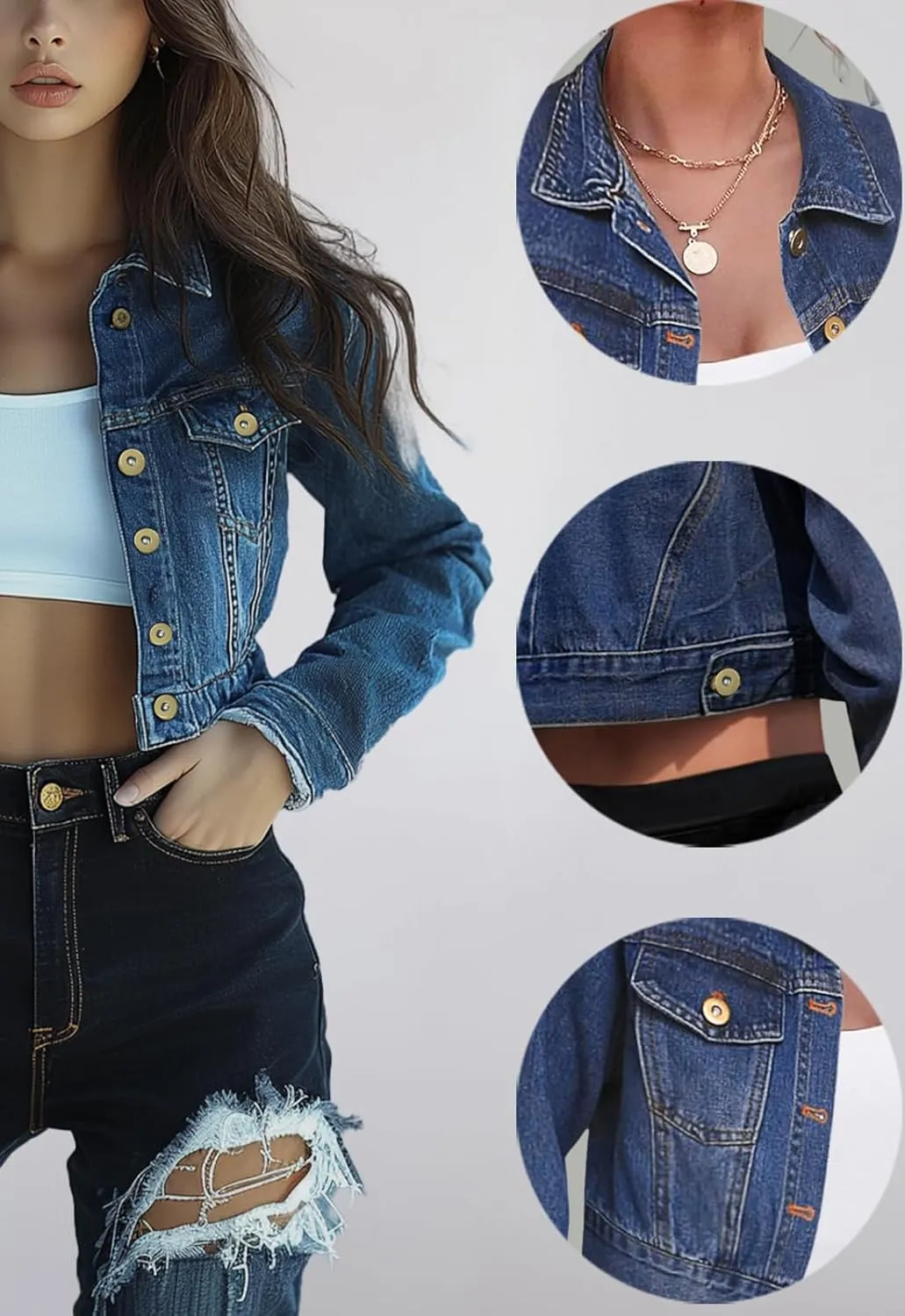 Womens Short Crop Cropped Jean Jacket - Denim for Women Trendy Crop Style, Ideal for Every Occasion