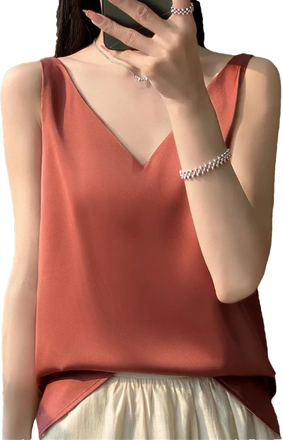 Women's Sleeveless Satin Silk Vest Summer Fashion Solid Color Casual Camisole Work Shirts