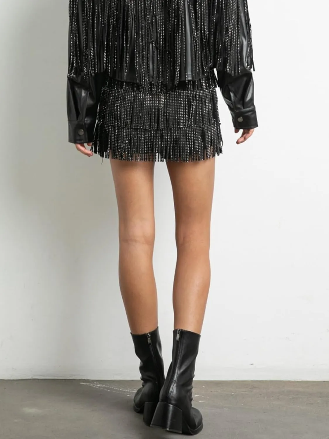 Womens Sparkle Rhinestone Fringe Shorts Pants Elastic Band Skort Western Cowgirl Mini Skirt Built-in Short