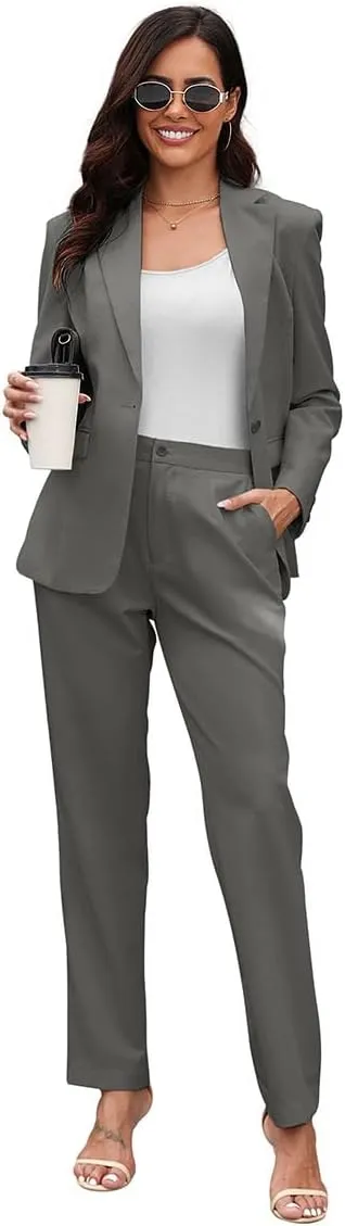 Women's Suits for Work Professional, 2 Piece Office Work Suit Set, Slim Fit One Button Blazer Jacket and Pants Set