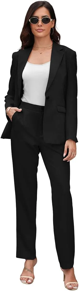 Women's Suits for Work Professional, 2 Piece Office Work Suit Set, Slim Fit One Button Blazer Jacket and Pants Set