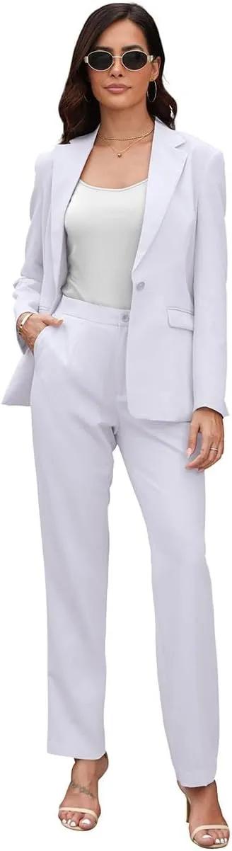 Women's Suits for Work Professional, 2 Piece Office Work Suit Set, Slim Fit One Button Blazer Jacket and Pants Set