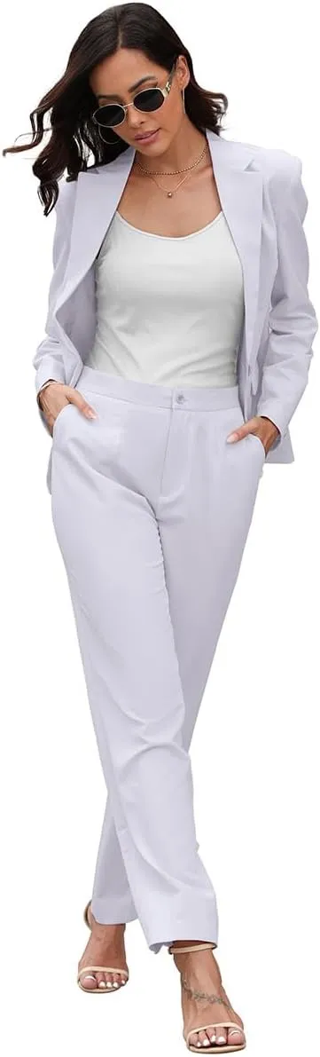 Women's Suits for Work Professional, 2 Piece Office Work Suit Set, Slim Fit One Button Blazer Jacket and Pants Set