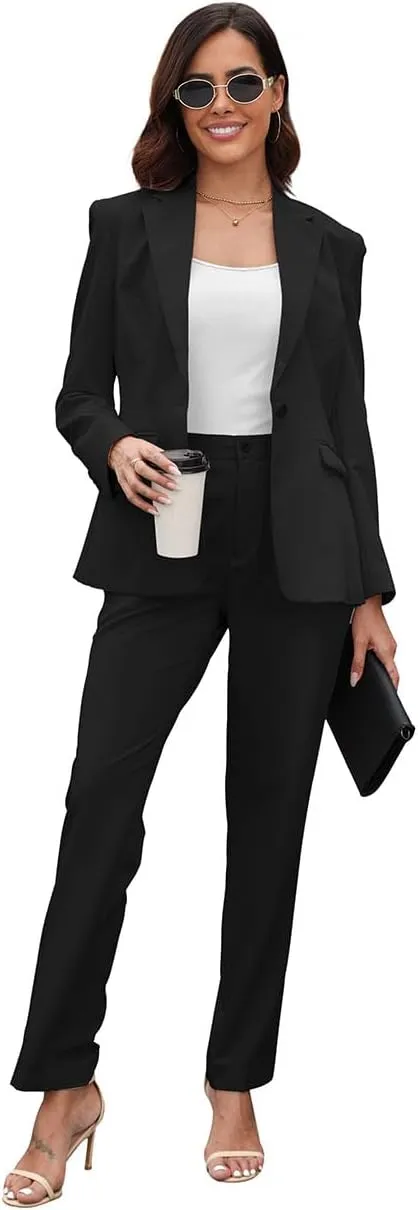 Women's Suits for Work Professional, 2 Piece Office Work Suit Set, Slim Fit One Button Blazer Jacket and Pants Set
