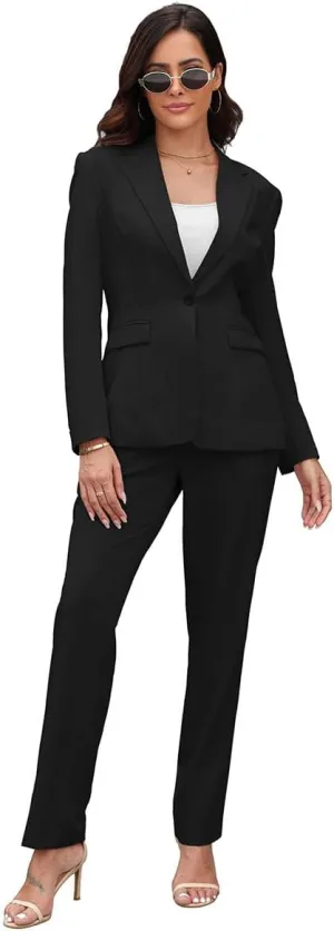 Women's Suits for Work Professional, 2 Piece Office Work Suit Set, Slim Fit One Button Blazer Jacket and Pants Set