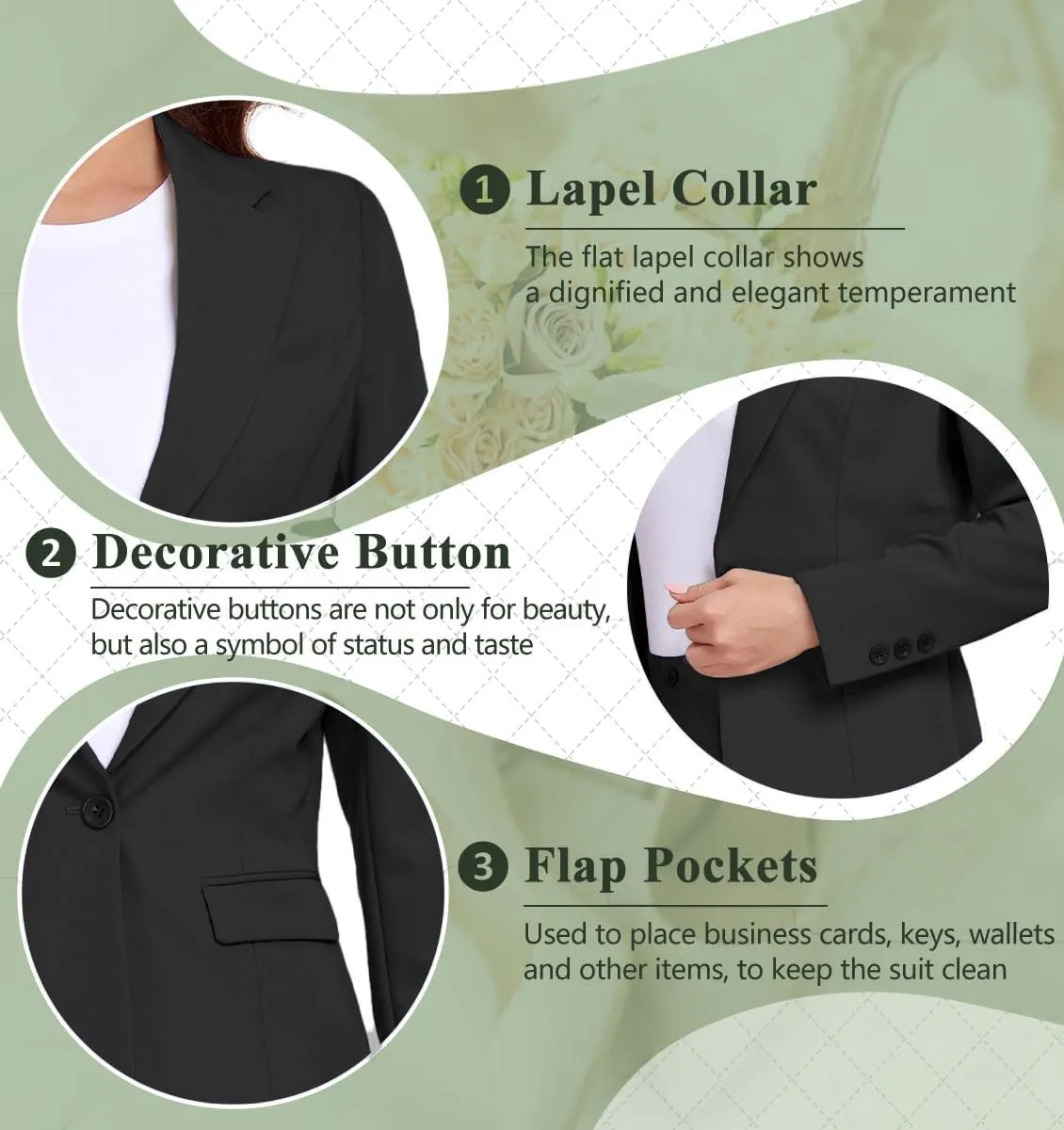 Women's Suits for Work Professional, 2 Piece Office Work Suit Set, Slim Fit One Button Blazer Jacket and Pants Set