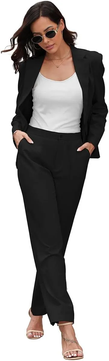 Women's Suits for Work Professional, 2 Piece Office Work Suit Set, Slim Fit One Button Blazer Jacket and Pants Set