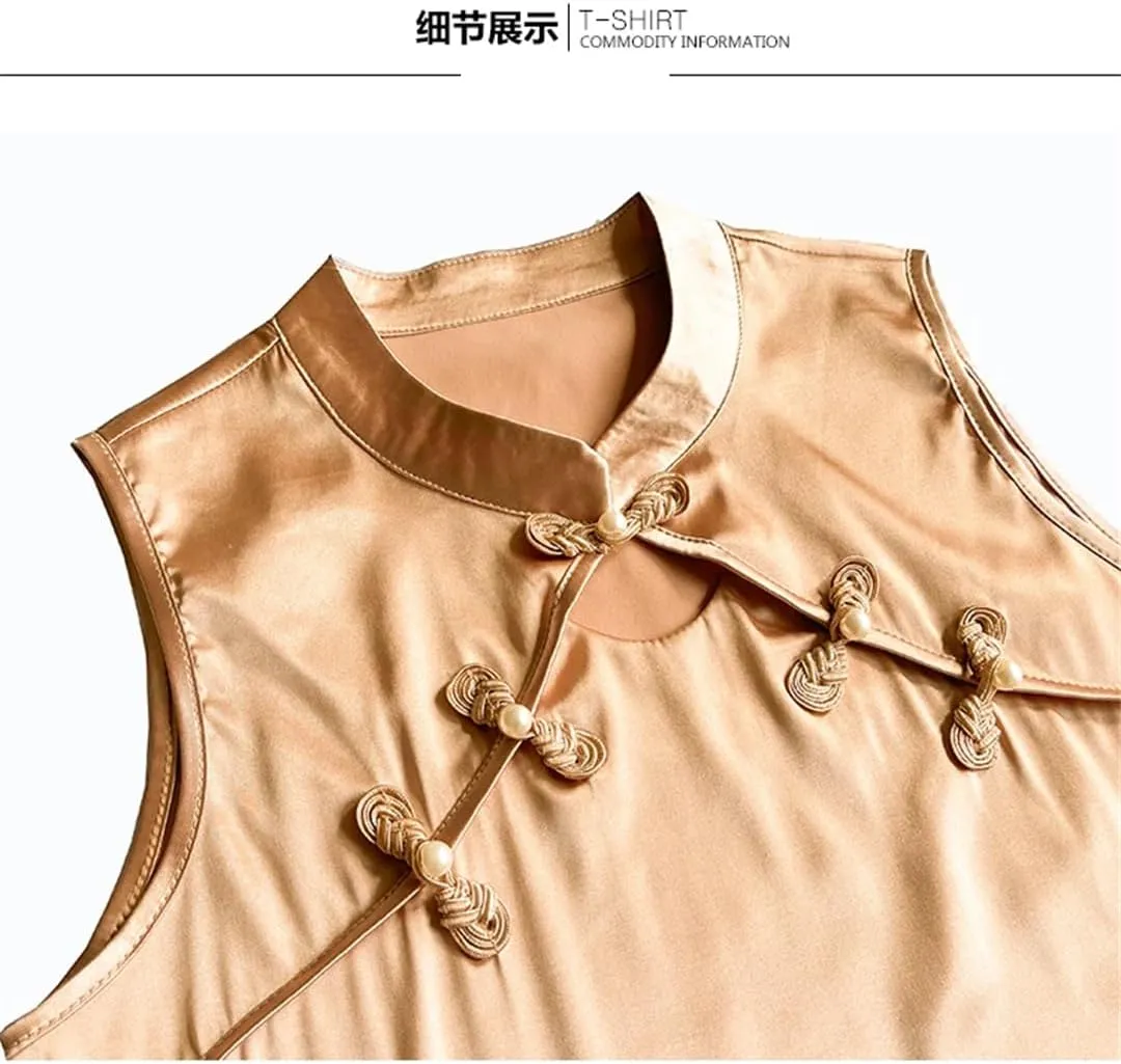Women's Summer Camisole Vest Silk Satin Tank Tops Sleeveless Hollow Out Shirt