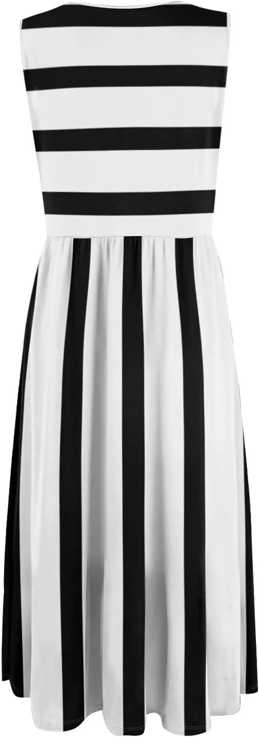 Womens Summer Dresses Flowy A-Line Sundresses Beach Floral Sleeveless Mid Dress Casual Tshirt Tank Dresses with Pockets