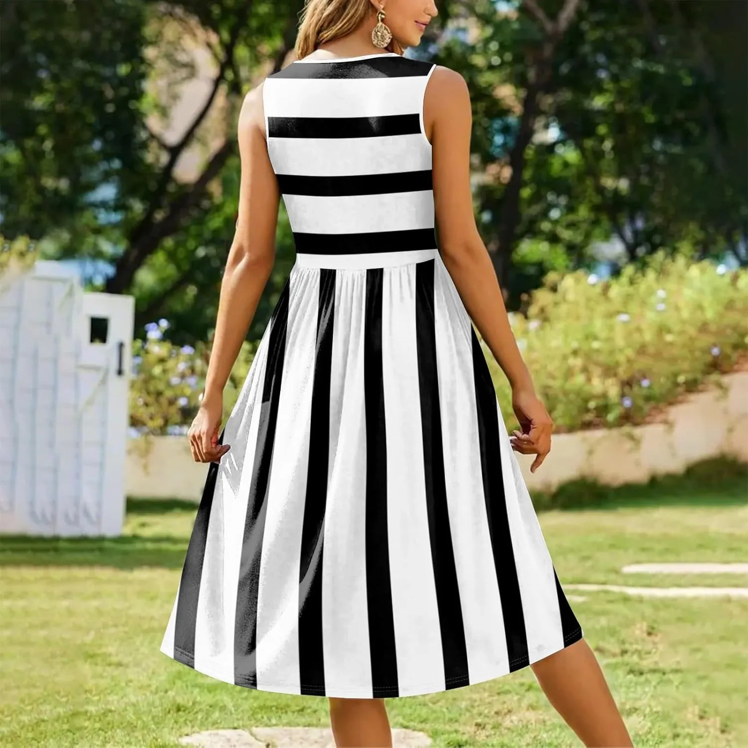 Womens Summer Dresses Flowy A-Line Sundresses Beach Floral Sleeveless Mid Dress Casual Tshirt Tank Dresses with Pockets