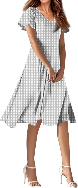 Womens Summer Dresses V Neck Short Sleeve Boho Dress Trendy Vacation Beach Party Mini Sundress Casual Flowy Sundresses