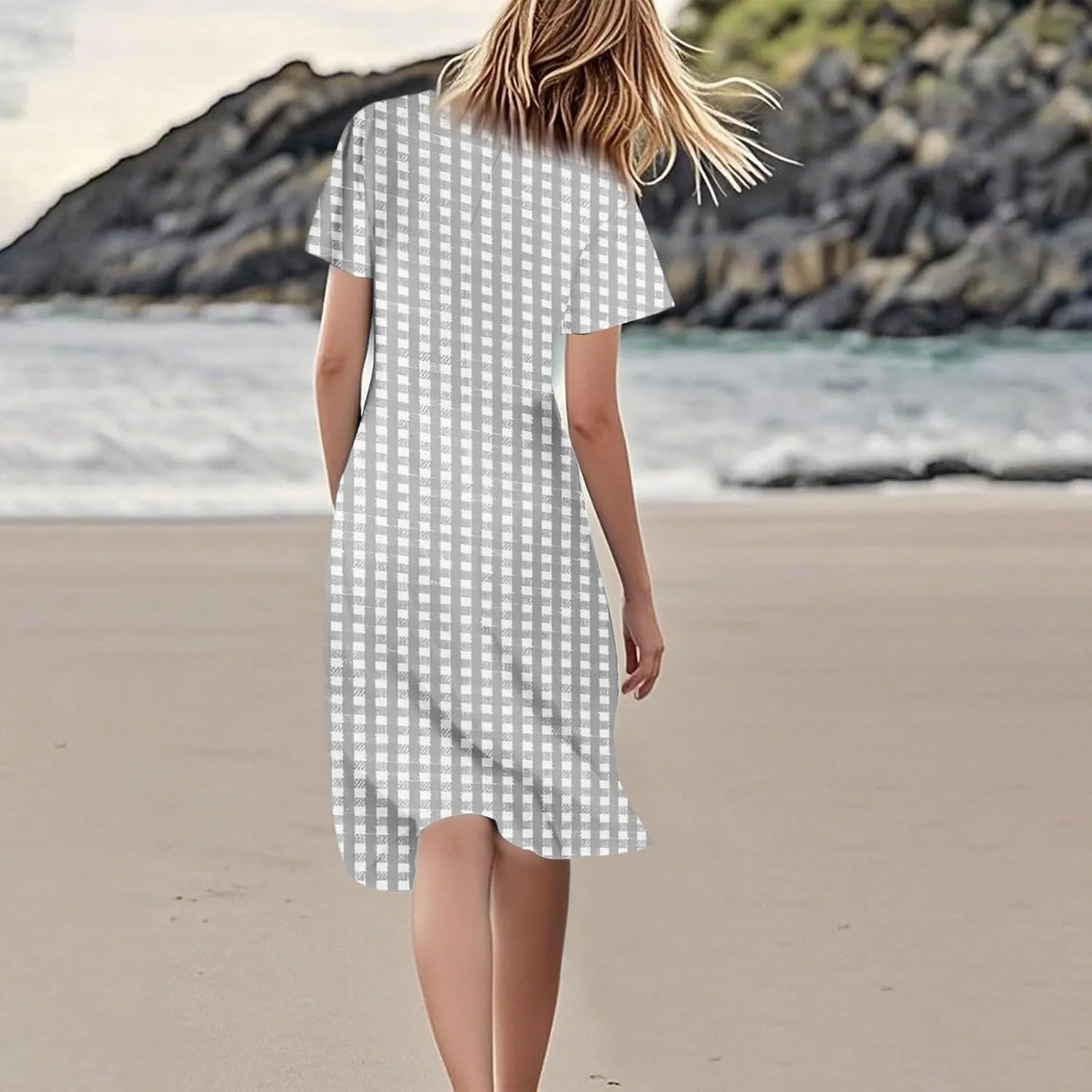 Womens Summer Dresses V Neck Short Sleeve Boho Dress Trendy Vacation Beach Party Mini Sundress Casual Flowy Sundresses