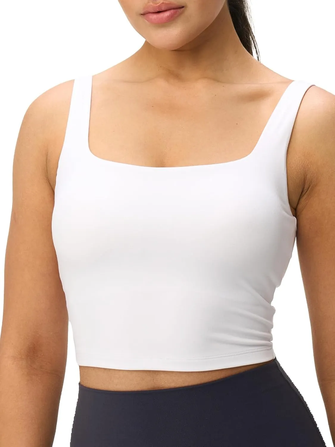 Womens U Neck Longline Padded Sports Bra Crop Tank Top Supportive Wide Straps Yoga Workout Bras,Light Compression