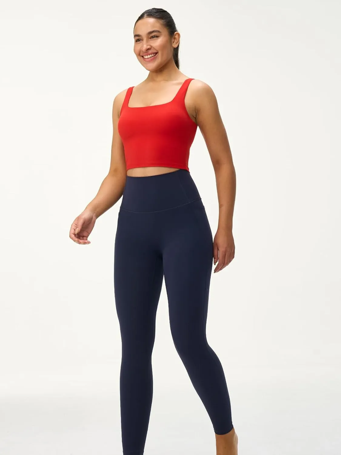Womens U Neck Longline Padded Sports Bra Crop Tank Top Supportive Wide Straps Yoga Workout Bras,Light Compression