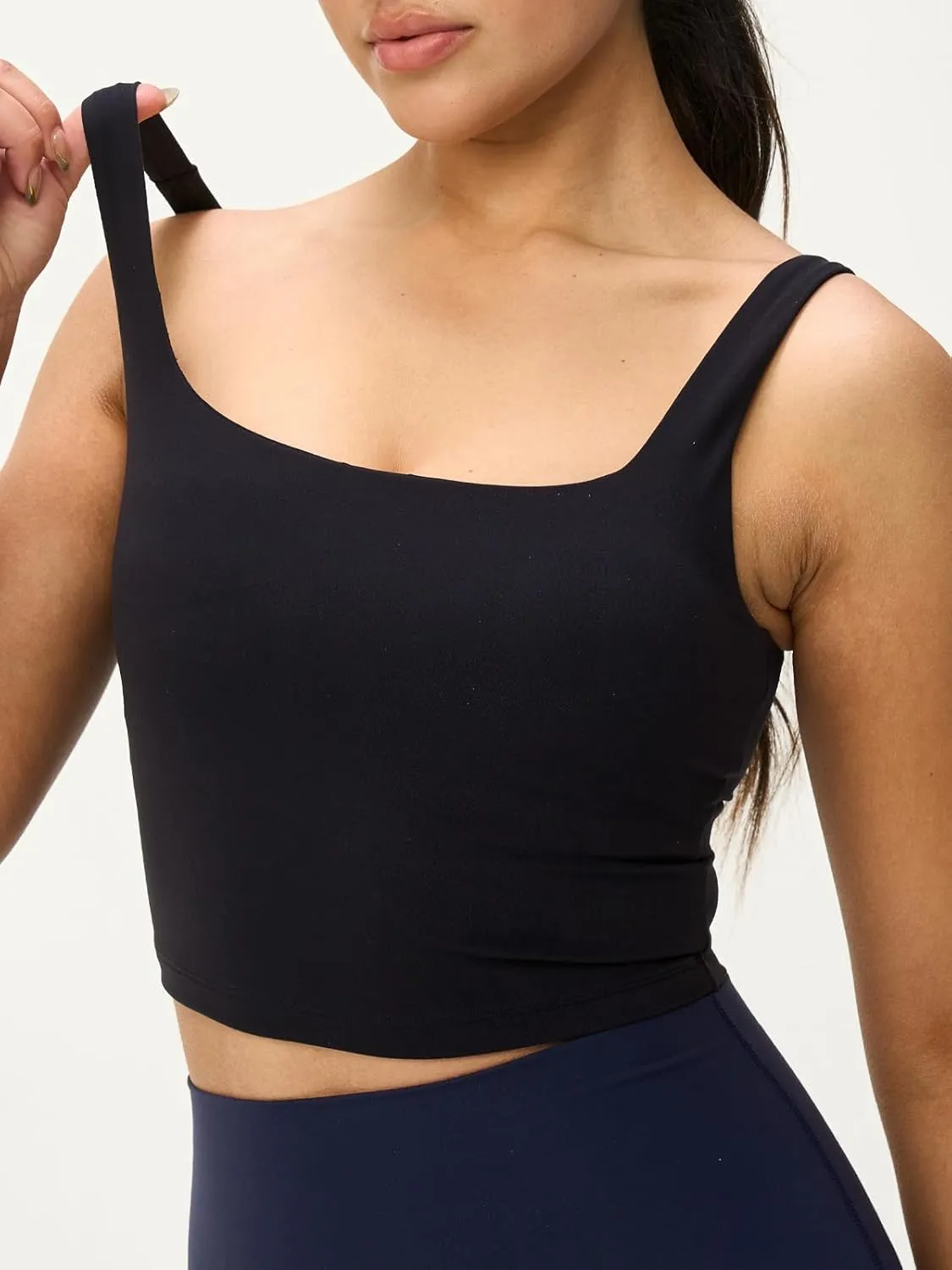 Womens U Neck Longline Padded Sports Bra Crop Tank Top Supportive Wide Straps Yoga Workout Bras,Light Compression