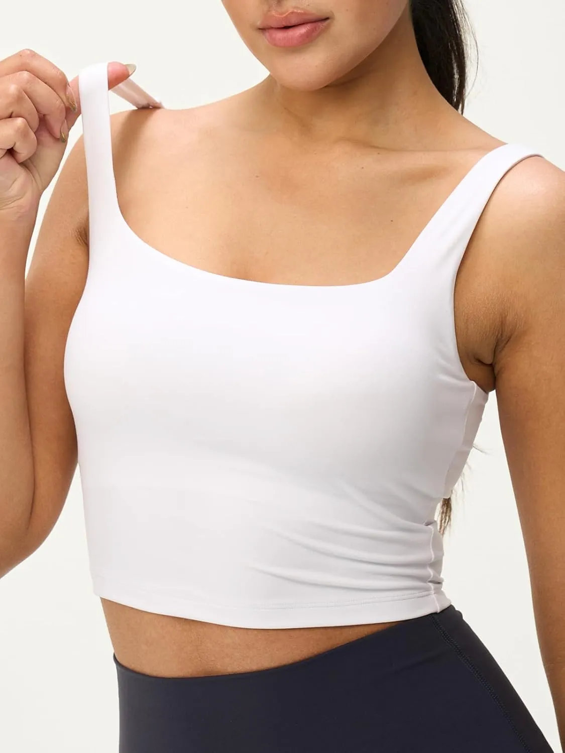Womens U Neck Longline Padded Sports Bra Crop Tank Top Supportive Wide Straps Yoga Workout Bras,Light Compression