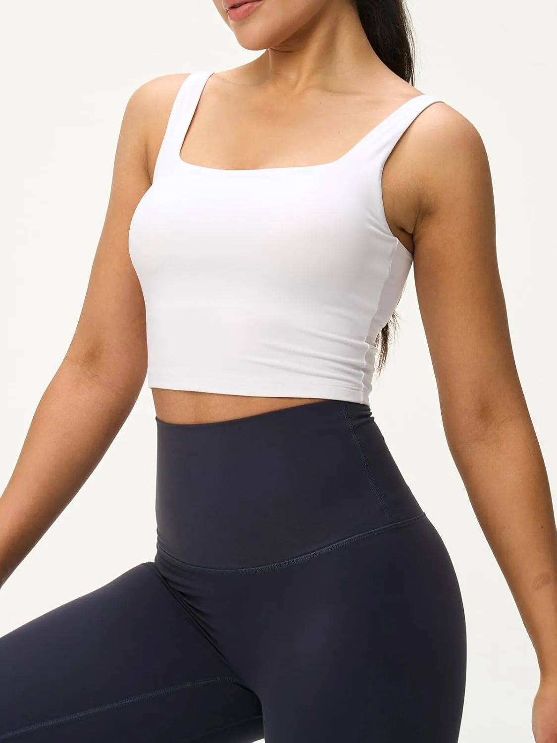 Womens U Neck Longline Padded Sports Bra Crop Tank Top Supportive Wide Straps Yoga Workout Bras,Light Compression