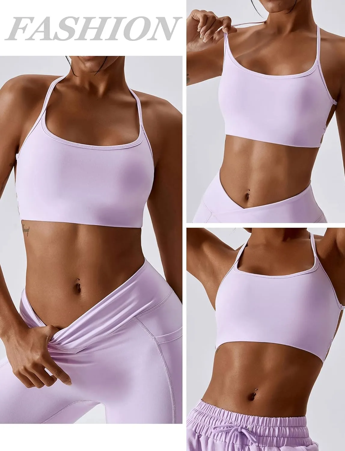 Workout Sports Bras for Women Padded Backless Low Impact Fitness Yoga Bra Criss-Cross Strappy Cropped Tank Top