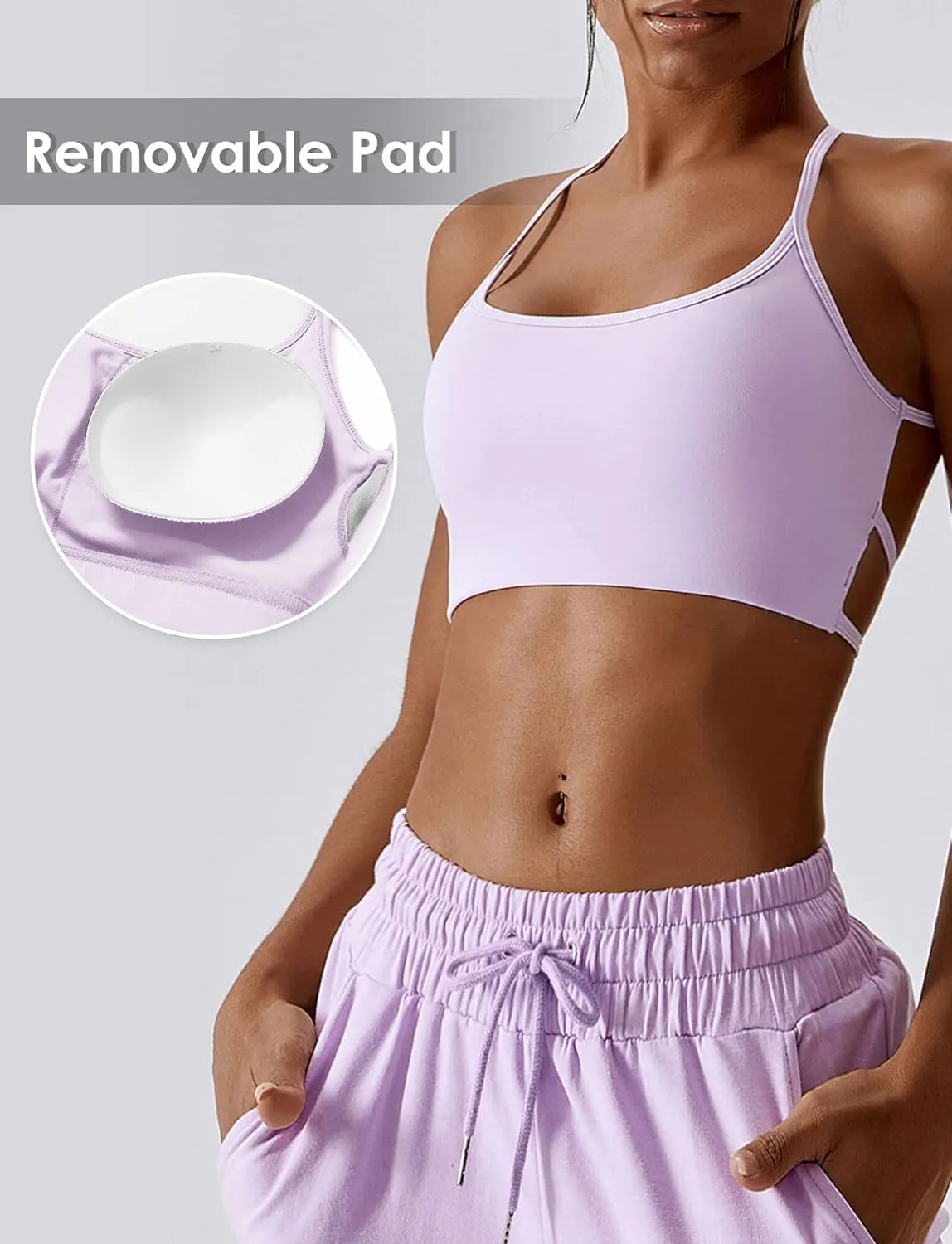 Workout Sports Bras for Women Padded Backless Low Impact Fitness Yoga Bra Criss-Cross Strappy Cropped Tank Top