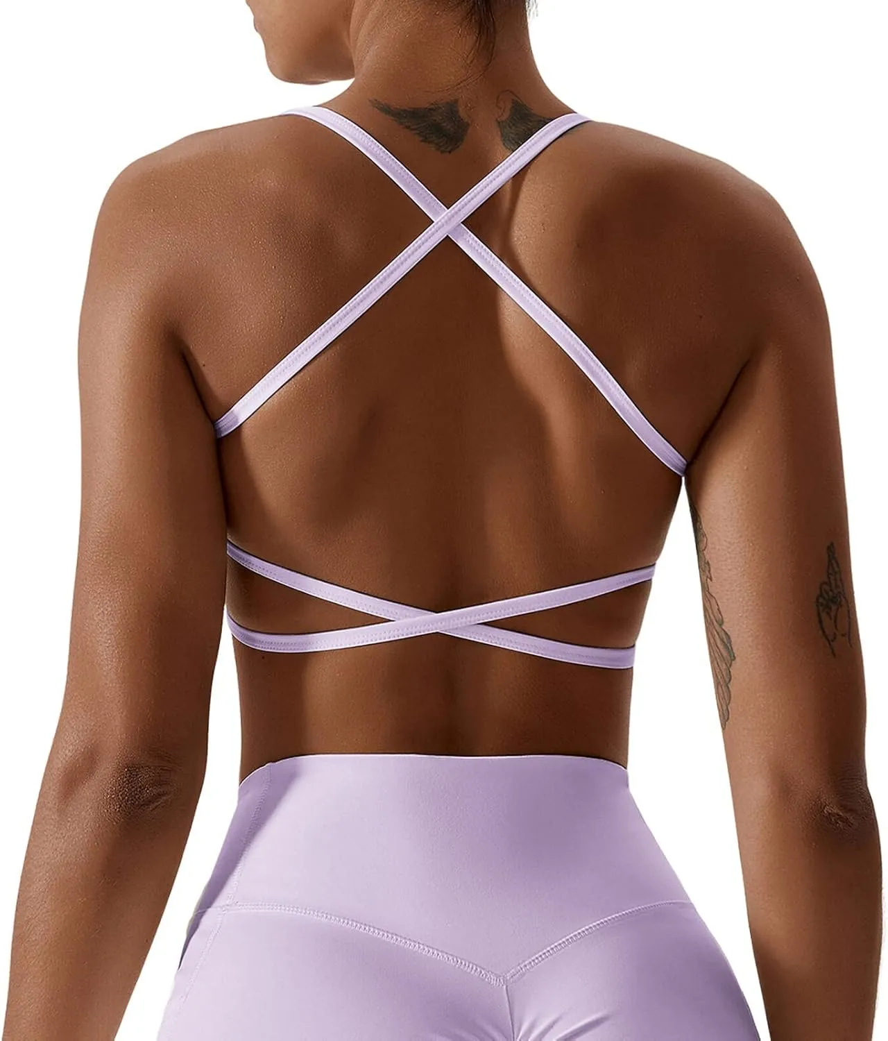 Workout Sports Bras for Women Padded Backless Low Impact Fitness Yoga Bra Criss-Cross Strappy Cropped Tank Top