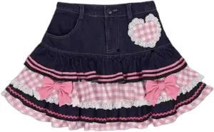Y2K Mini Skirt, Women's Mini Slim fit Short Skirt, Women's Trumpet Pleated Mini Denim Skirt Cake Mini Skirts