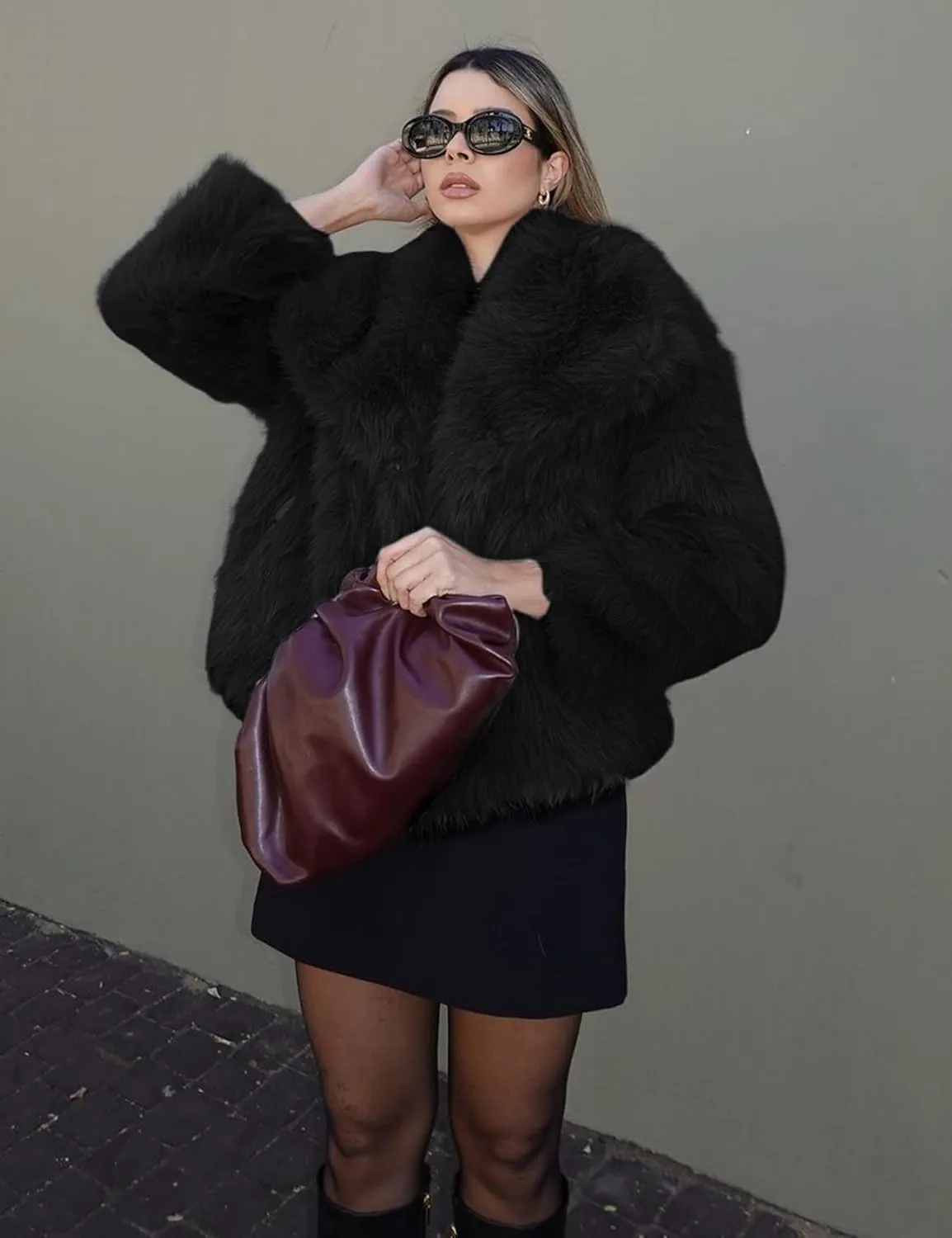 Yimoon Womens Faux Fur Coat Lapel Open Front Fluffy Shaggy Jacket Winter Warm Furry Overcoat