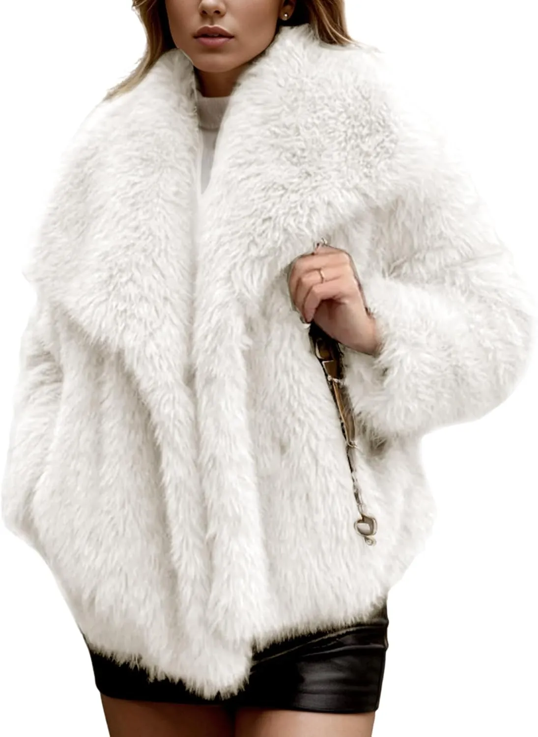 Yimoon Womens Faux Fur Coat Lapel Open Front Fluffy Shaggy Jacket Winter Warm Furry Overcoat