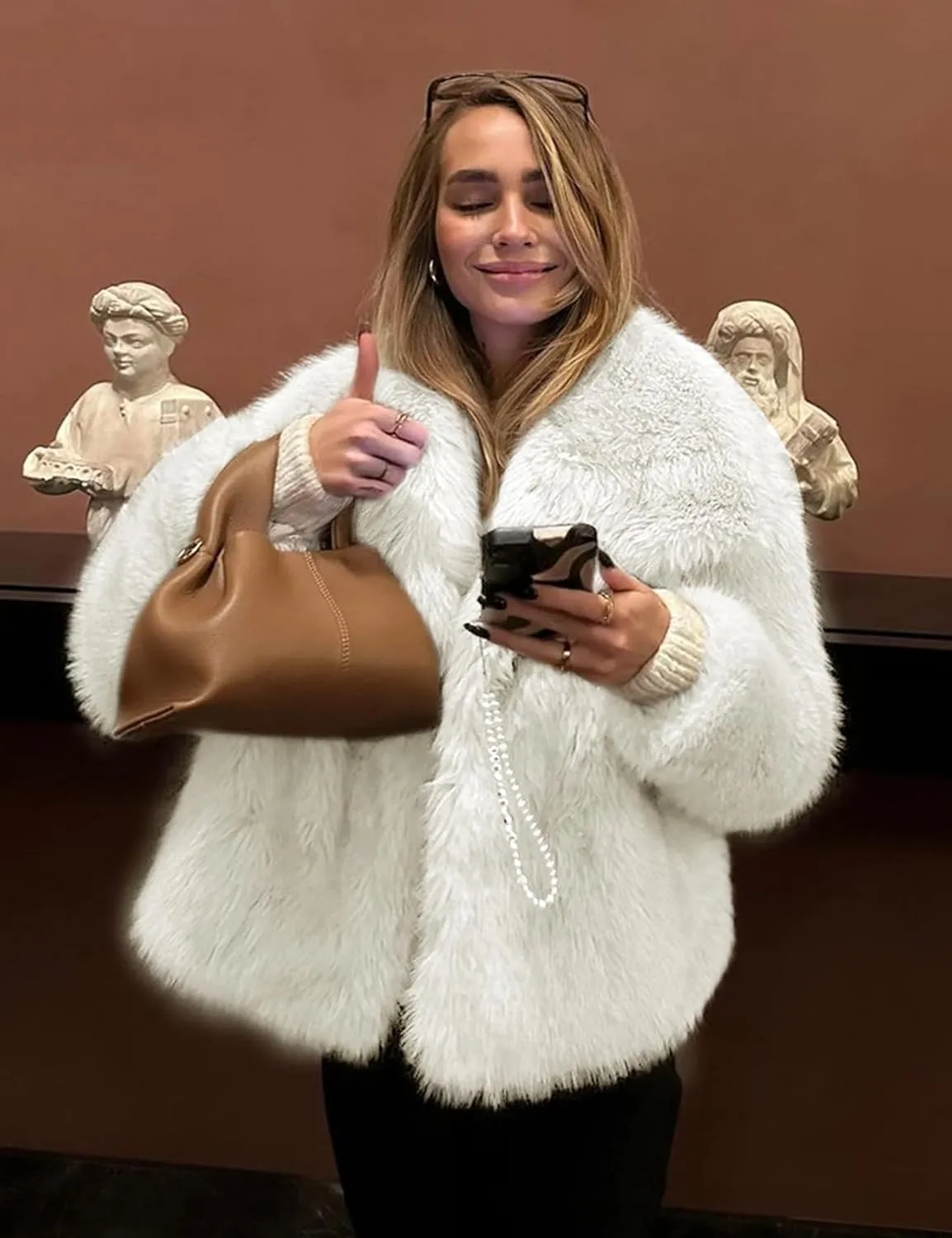 Yimoon Womens Faux Fur Coat Lapel Open Front Fluffy Shaggy Jacket Winter Warm Furry Overcoat