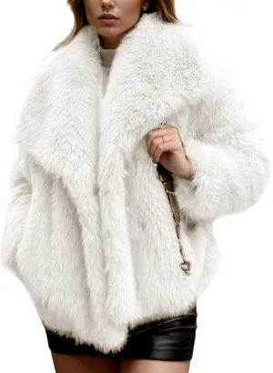 Yimoon Womens Faux Fur Coat Lapel Open Front Fluffy Shaggy Jacket Winter Warm Furry Overcoat