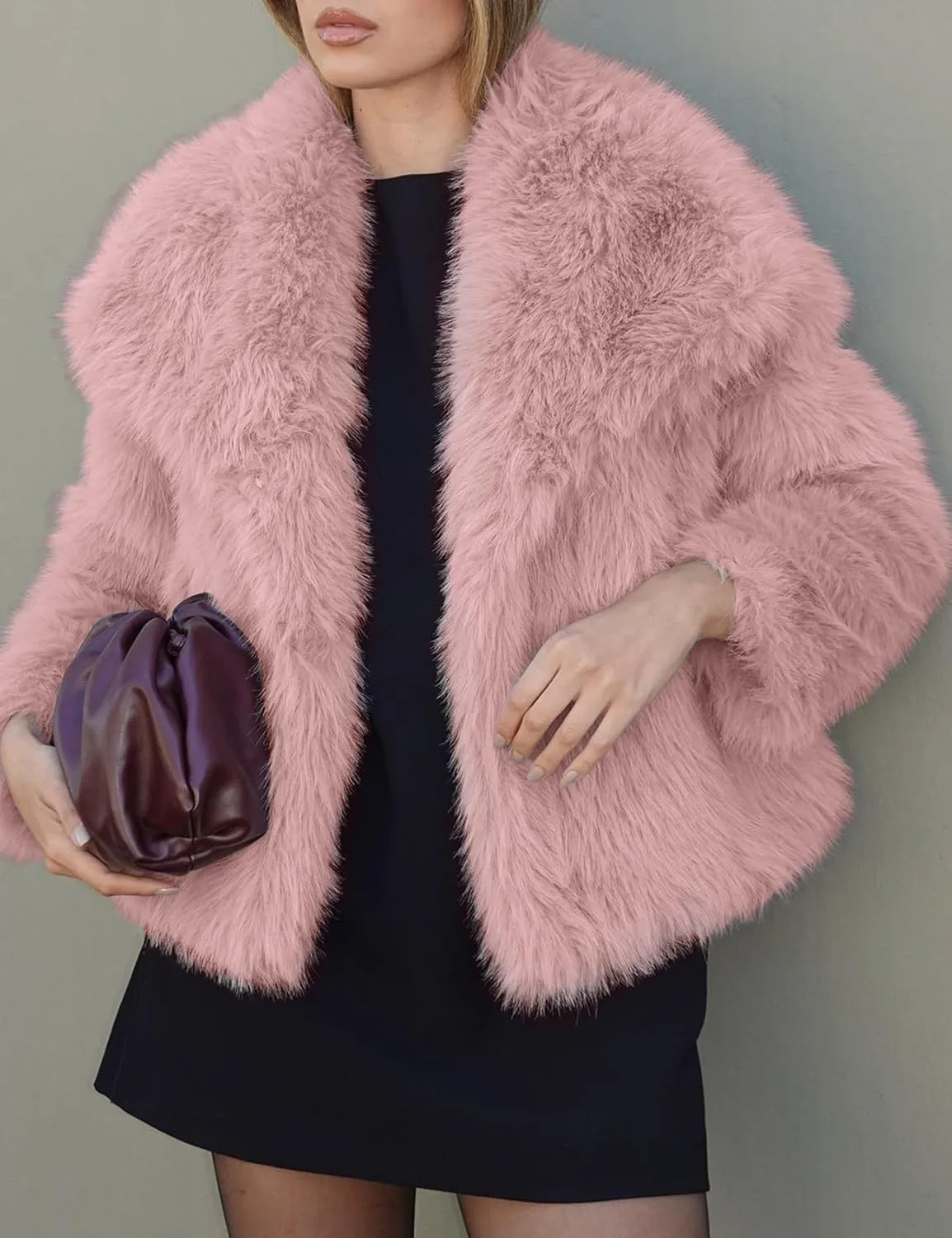 Yimoon Womens Faux Fur Coat Lapel Open Front Fluffy Shaggy Jacket Winter Warm Furry Overcoat