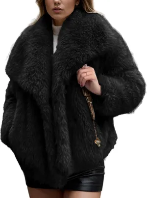 Yimoon Womens Faux Fur Coat Lapel Open Front Fluffy Shaggy Jacket Winter Warm Furry Overcoat
