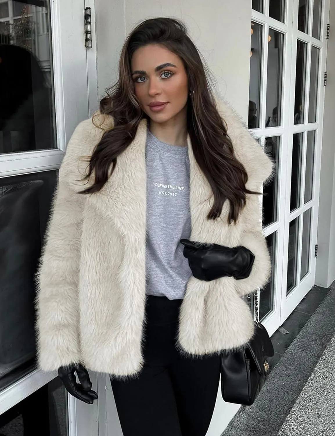 Yimoon Womens Faux Fur Coat Lapel Open Front Fluffy Shaggy Jacket Winter Warm Furry Overcoat