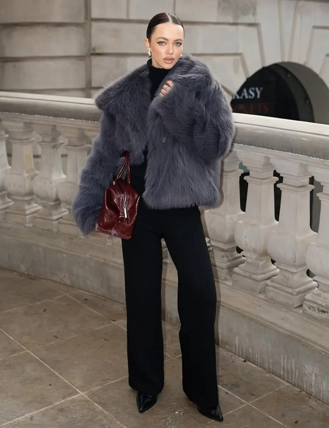 Yimoon Womens Faux Fur Coat Lapel Open Front Fluffy Shaggy Jacket Winter Warm Furry Overcoat