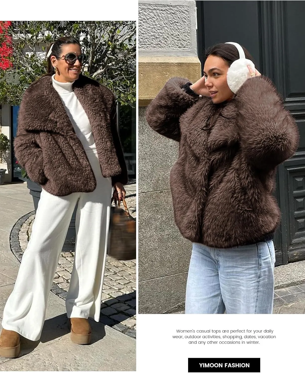 Yimoon Womens Faux Fur Coat Lapel Open Front Fluffy Shaggy Jacket Winter Warm Furry Overcoat