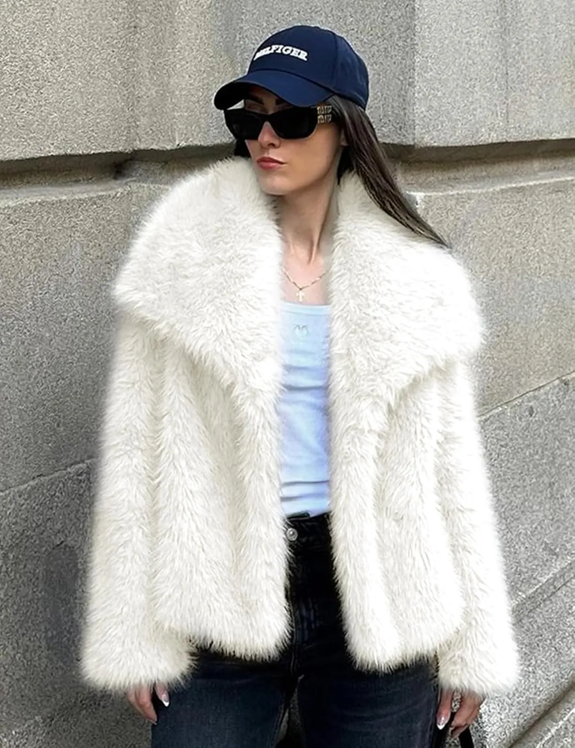 Yimoon Womens Faux Fur Coat Lapel Open Front Fluffy Shaggy Jacket Winter Warm Furry Overcoat