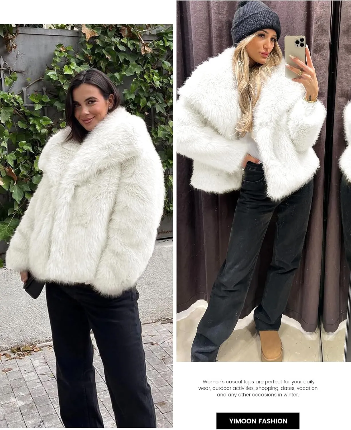 Yimoon Womens Faux Fur Coat Lapel Open Front Fluffy Shaggy Jacket Winter Warm Furry Overcoat