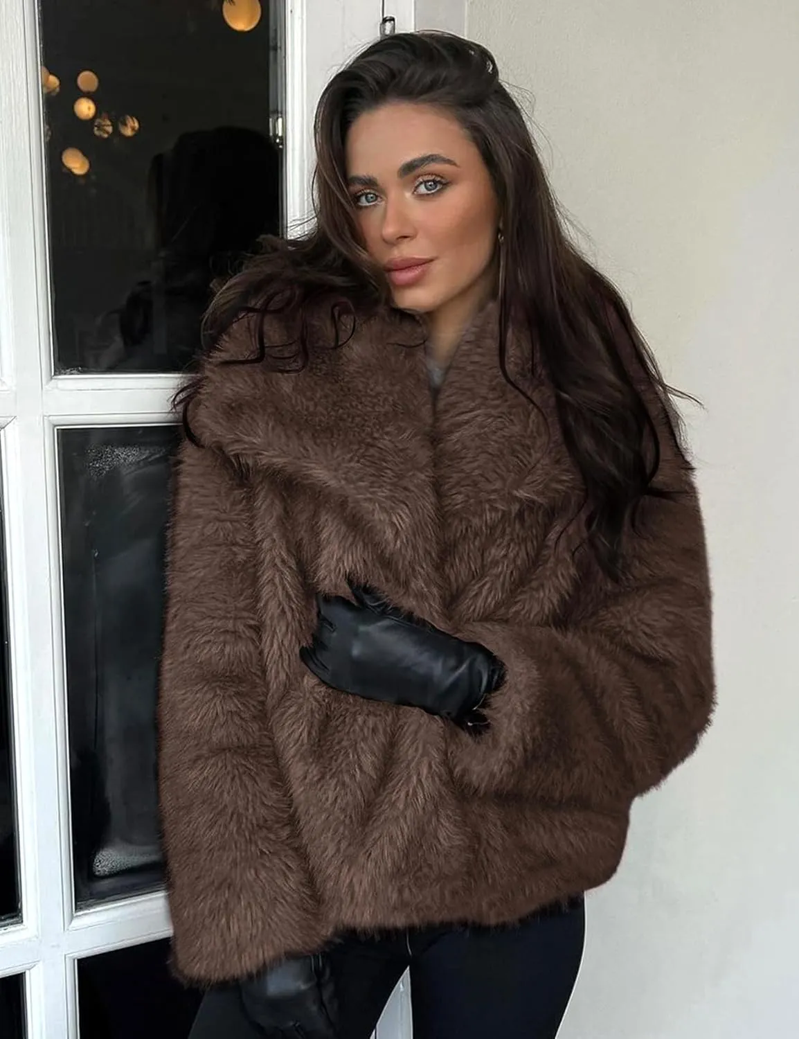 Yimoon Womens Faux Fur Coat Lapel Open Front Fluffy Shaggy Jacket Winter Warm Furry Overcoat